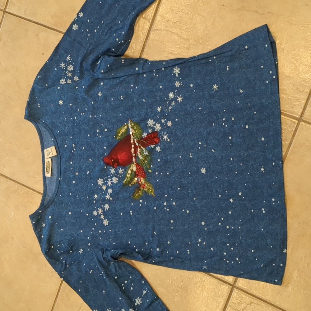 Collections Etc Red Robbin Christmas Top Size Large